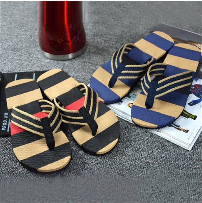 Fashion Men Summer Stripe Flip Flops Shoes Sandals Sandalias