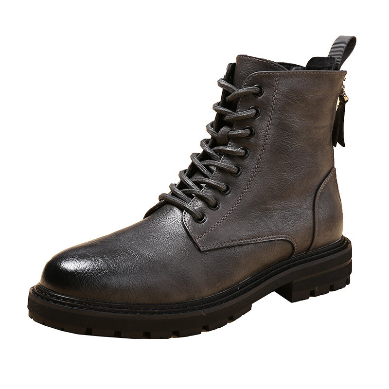 Martin Boots Men'S To Increase Short Boots Fashion Zipper Leather Boots